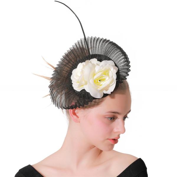 Party Decoration Sinamay Fascinator featuring Goose Feather and Wire Accessory Detail