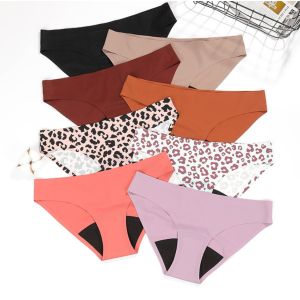 Seamless Period Panties Postpartum Undies Leopard Low Waist Ice Silk Waterproof Strips