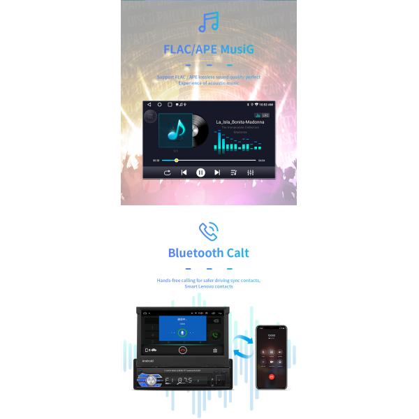 7 Inch GPS Car Mount Tablet Android 1 DIN Telescopic Screen Car Player Wifi HD 1080P