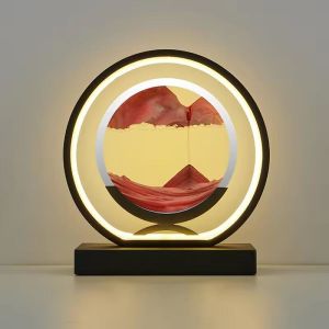 Round Glass 3D Deep Sea Sandscape in Motion Display Wooden Flowing Sand Frame