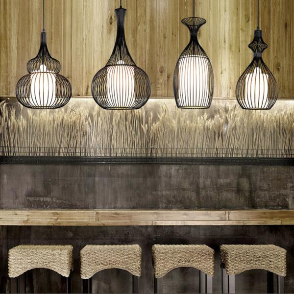 Black Chandeliers Iron Cage Hollow American Living Room Bar Decorative industrial chandelier(WH-VP-81)