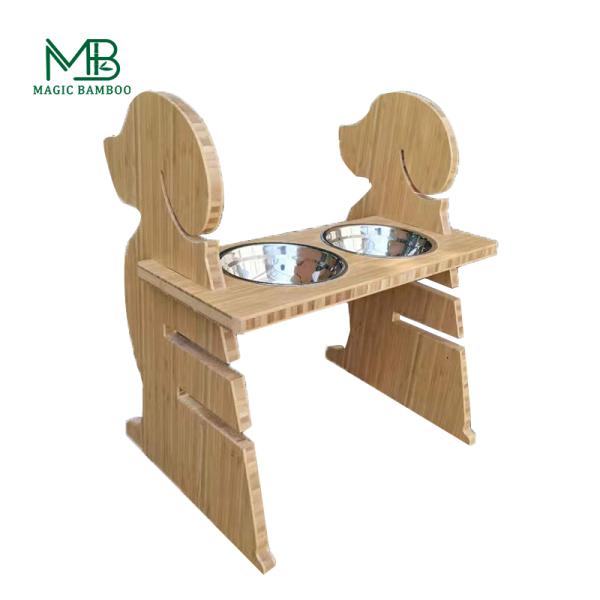 Pet Feeding Food Standing Type Installation Bamboo Neater Feeder with Elevated Bowl