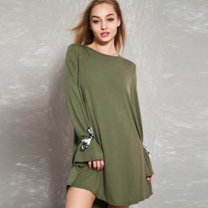 Latest Sexy Olive Tie Sleeve Open Back Tunic Casual Dress For Fashion Women
