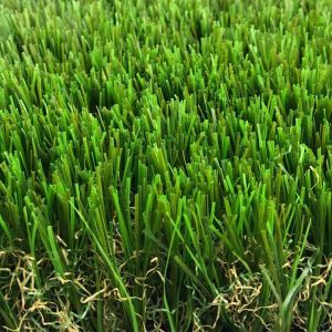 Olive Green Garden Artificial Grass Double Wave S Type Monofilament