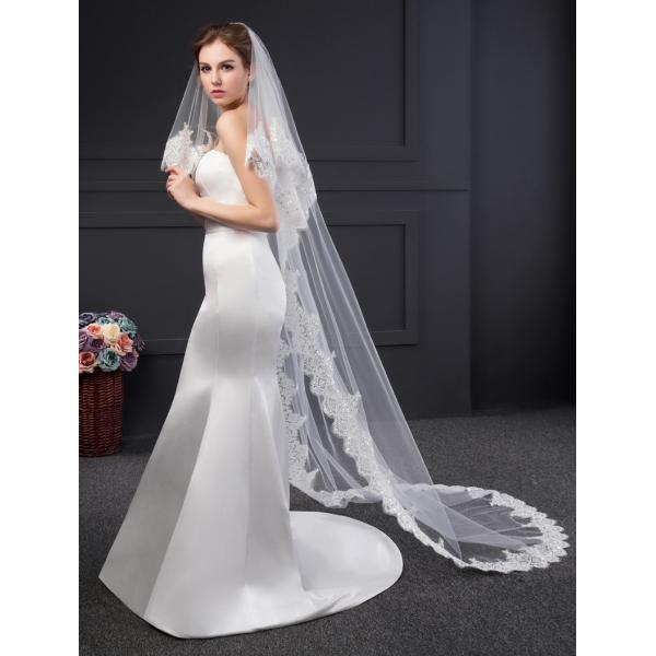 New Styles Customized Wholesale Two Layers Appliqued Lace Sequins Tulle Bridal Wedding White Veil With Hair Comb
