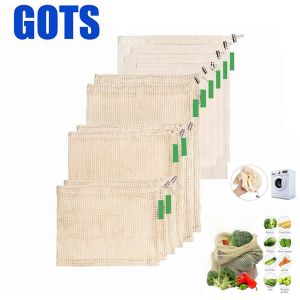 RPET Organic Cotton Reusable Produce Mesh Bag GOTS Eco Friendly Net Shopping