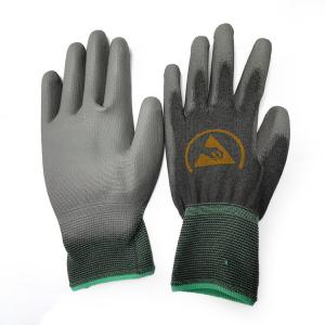 China Seamless Knitted ESD PU Palm Fit Gloves With Polyester Liner on sale