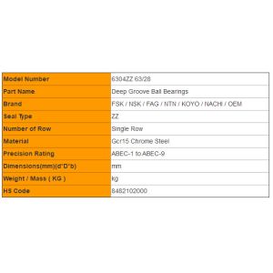 Open Bearings 6304ZZ 63/28 Motorcycle Crankshaft Bearing