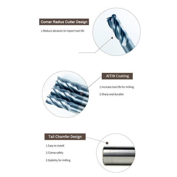 1/8" 4mm 4 Flutes Solid Carbide Corner Radius End Mills Radius Bull Nose Endmill HRC50