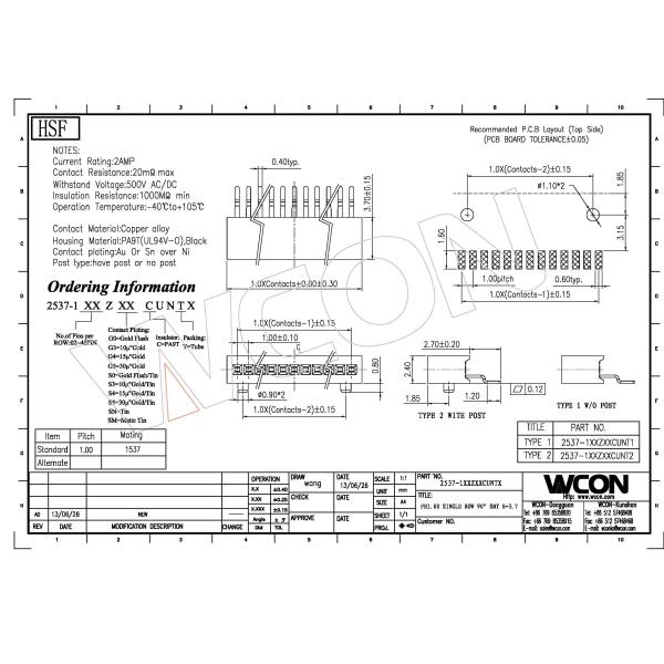 Female Header Connector 1.0mm Picth H=3.7mm Single / Dual Row