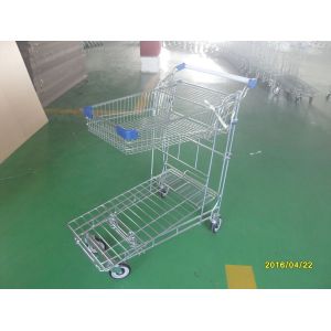 Quality Foldable basket heavy duty metal trolley warehouse 4 swivel flat blue PU casters for sale