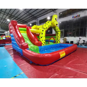 Yellow Dog Bounce House Tarpaulin Inflatable Water Slide With Pool