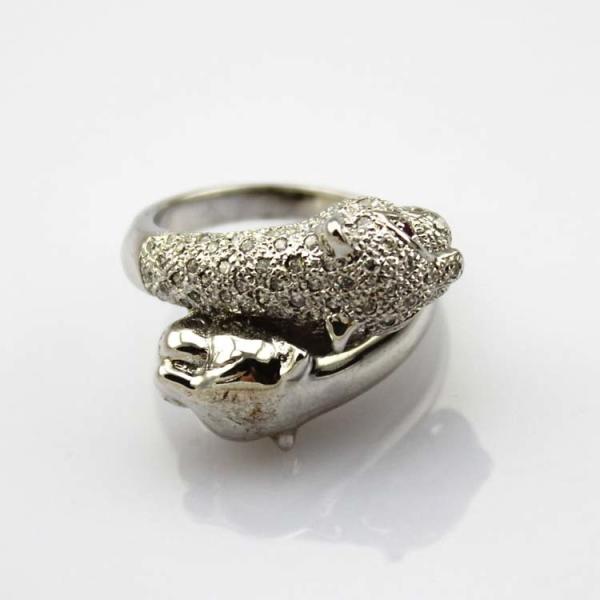 Rose Gold Plated 925 Silver Leopard Ring Pave CZ Diamonds (S-RJ673)