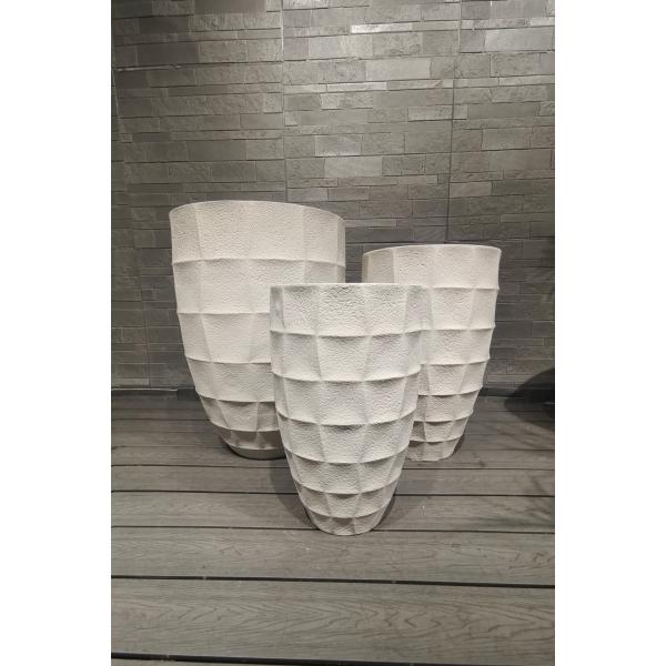 White Elegant Angular Geometric Shapes Round Contemporary Look Fiber Clay Planter