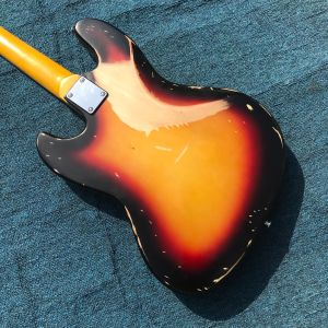 Heavy Relic Jazz Bass Electric Guitar Sunburst Color Alder Body 100% Handmade