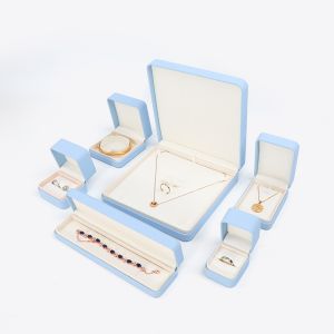 Light Blue Leather Jewelry Box for Big Jewelry Set Necklace Bracelet Earrings