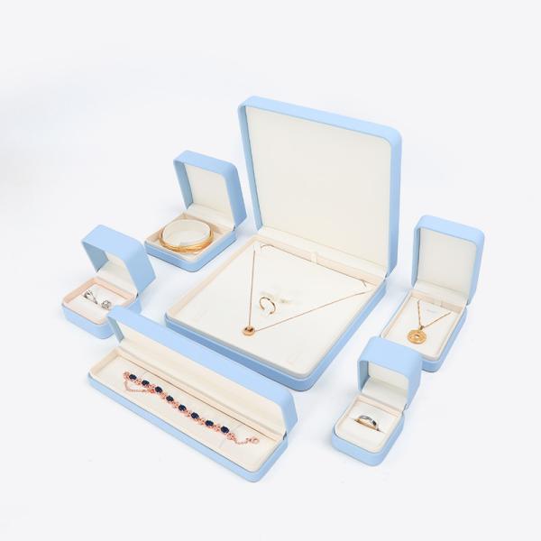 Light Blue Leather Jewelry Box for Big Jewelry Set Necklace Bracelet Earrings