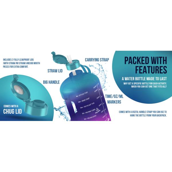 Gym Time Marked Water Bottle 40oz 68oz 128oz Direct Drinking