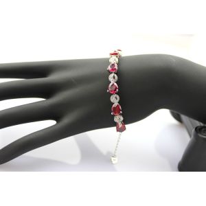 Sterling Silver Created RUBY Clear CZ Diamonds Tennis Bracelet(B02RUBY)