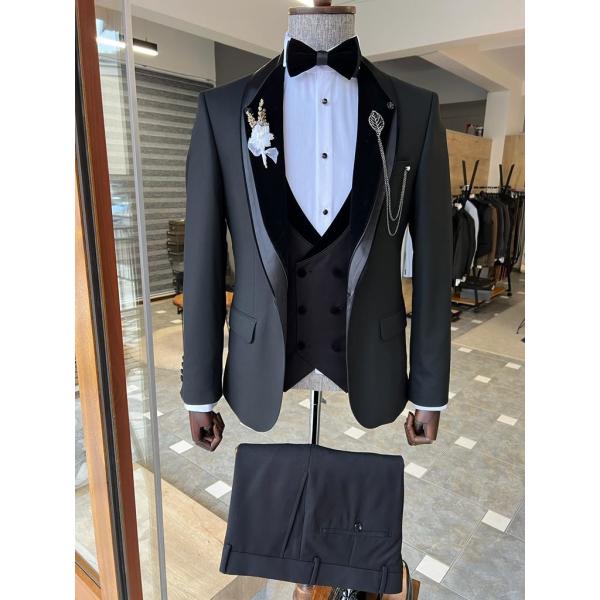 Slim Fit Black 36''-46'' Classic Gentleman'S Tuxedo