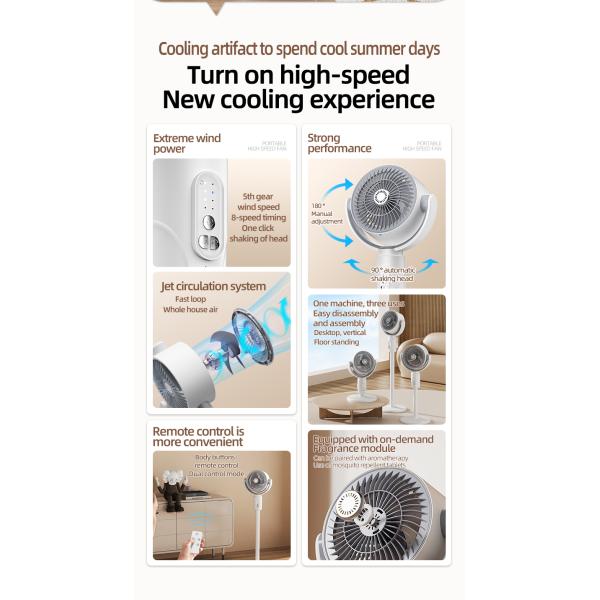 FLOOR Installation 4000mA USB Rechargeable Floor Standing Fan with Adjustable Height