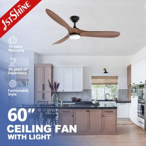 Cooling Air Function 60 Inches DC Copper Motor Solid Wood Ceiling Fan with Light