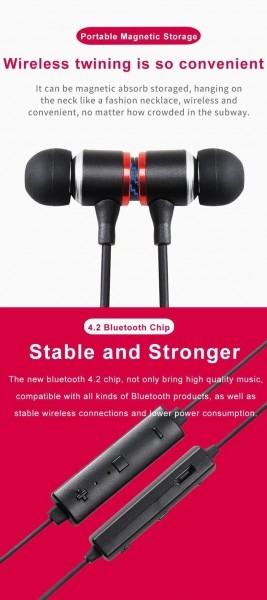 Metal Sports BlueTooth Headphone Sweat Proof Earphone Magnetic Earpiece Stereo