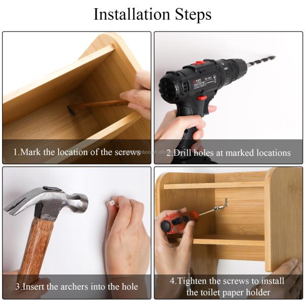 Custom Bathroom Storage Rack Wall Mounted Bamboo Toilet Paper Holder