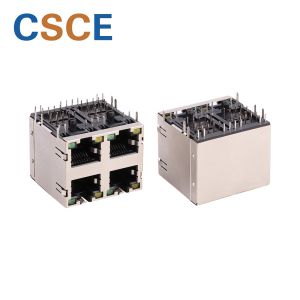 PBT Material 2 X 2 RJ45 8P8C Jack , 4 Port Shielded RJ45 Jack With EMI / Leds