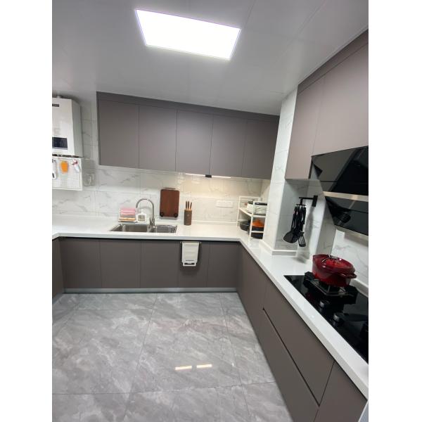 Laminated Melamine Finish Vertical Wood Grain Frameless Kitchen Cabinet For Home