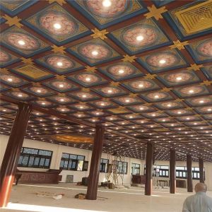 Heat Transfer Square Aluminum Ceiling Tiles 900*900 Temple Roof Decorative