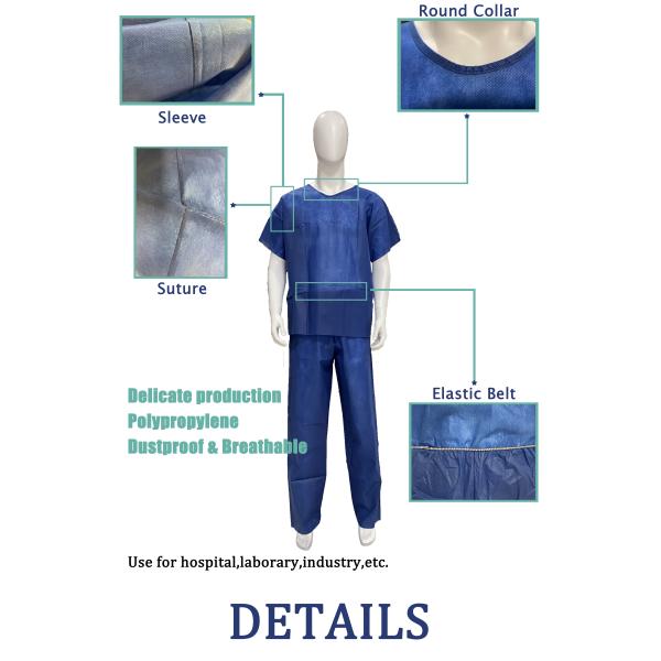 Non Woven SMS Knitted Cuff Lab Shirt Disposable Scrub Suit