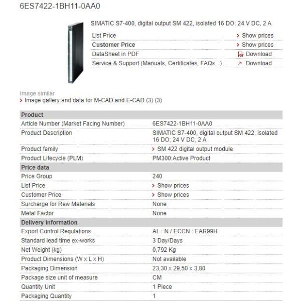 6ES7422-1BH11-0AA0 6ES7 422-1BH11-0AA0 Siemens Signal Module