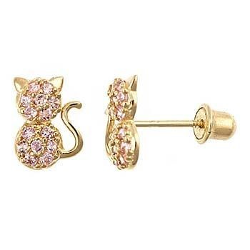 Jewelry Type EARRINGS YCE6799 Pink CZ Cat Stud Earrings for Little Girls Screw