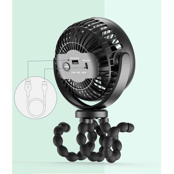 Voltage V 2.1 Plastic Stroller Fan with 5200mAh Battery and Mini Tripod Legs