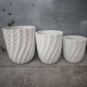 Quality Herringbone Pattern White Round Fiber Clay Planter Frame Entrances for sale