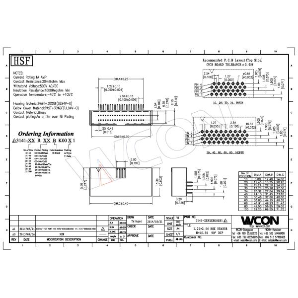 1.27*2.54mm Pitch Box Header Connector Four Row PA9T Black Right Angle ROHS