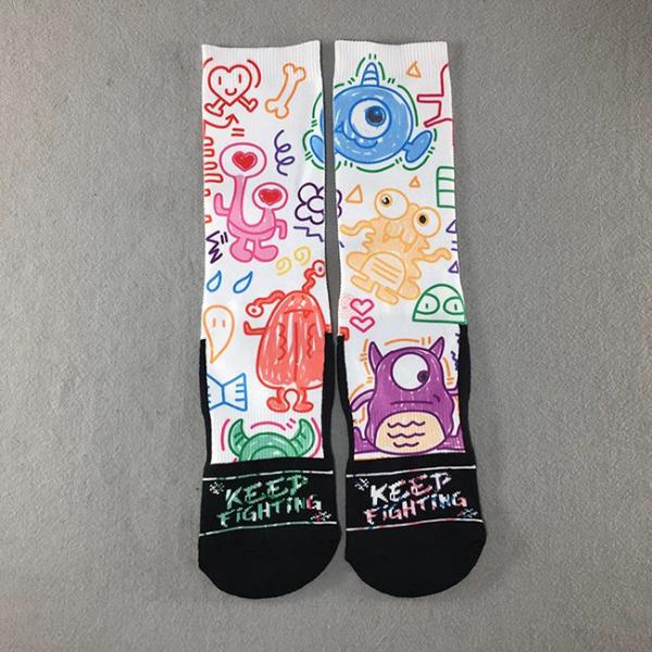 Cartoon Half Terry Sublimation Printed Socks Breathable Cotton Custom