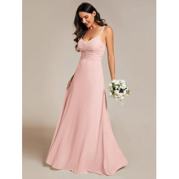 Popular Empire A-line Adjustable Straps V-neck Pleated Pleated Pink Chiffon Graduation Dress