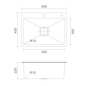 18 Gauge Flush Mount Stainless Steel Kitchen Sink 33x22