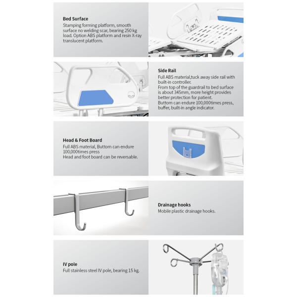 Portable Casters 5 Function Folding Metal Medical Furniture Adjustable Electric Nursing Patient Hospital Bed