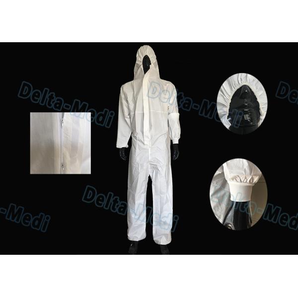 White Microporous Disposable Protective Coveralls Anti Dust With Hood