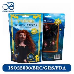 Customized Cartoon Pattern Stand Up Zipper Bags For Toys Packaging With Biodegradable Mylar And Non-Toxic Materials.