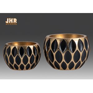 Quality Decorative Geometric Pattern Fiberglass Flower Pots With Gold Leafed Finish for sale