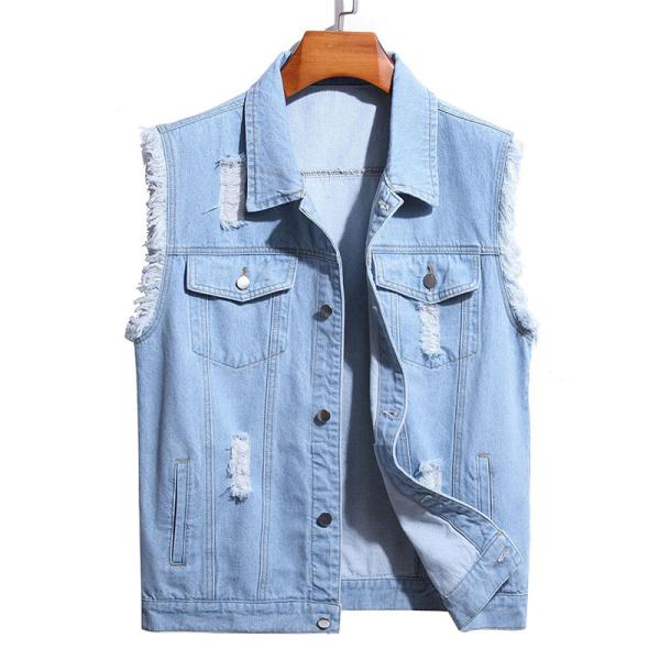 Buy Manufactuer OEM Light Blue Oversized Woman Sleeveless Denim Vest at wholesale prices