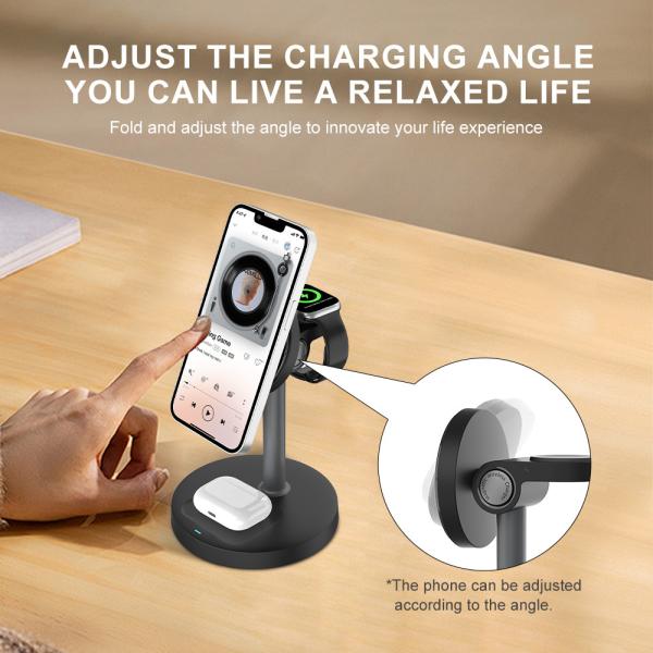 S11 3 in 1 Magnetic Wireless Charging Stand with Adjustable Charging Angle and USB Type-C Input Interface