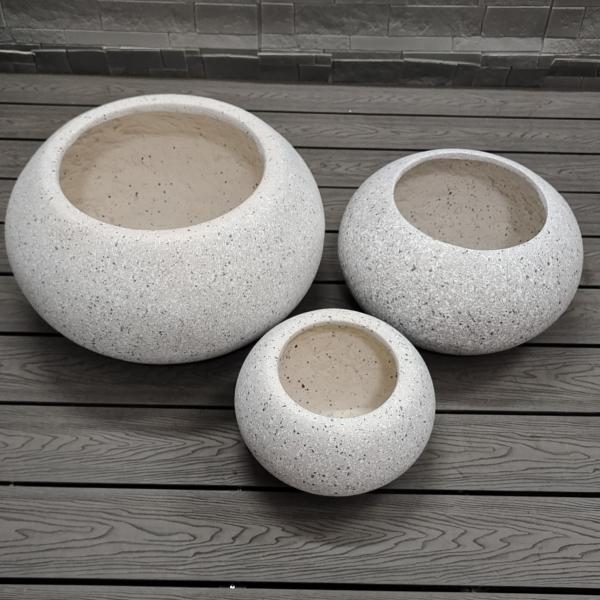 Earthy Aesthetic Neutral Beige Natural Speckled Stone -mimic Design Round Fiber Clay Durable Flower Pot