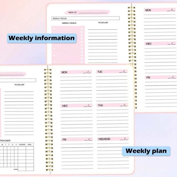 Hot Sale A5 Weekly Monthly Spiral Organizer Agenda Planner Notebook 52 Weeks Schedule with Transparent PP Leather Cover Material