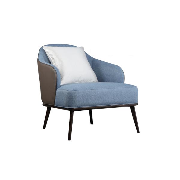 Customzied hotel furniture Walnut wood leisure sofas mixed Fabric with Leather upholstered cushion