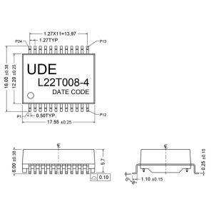 UDE L22T008-4 Single Port 1000 Base - T Ethernet Magnetic Transformers LAN